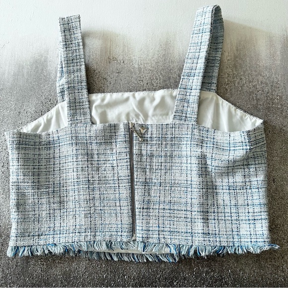 NEW Guess Blue & White Plaid Tweed Crop Top - Picture 2 of 11
